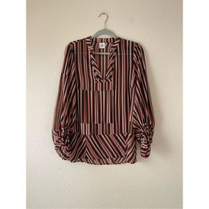 Cabi stripe chiffon semi sheer long sleeve blouse size small‎